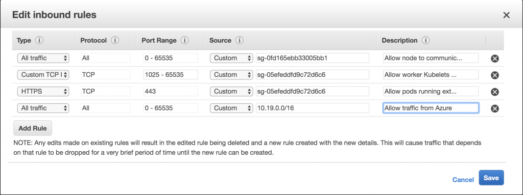 Allow Azure traffic to AWS worker nodes